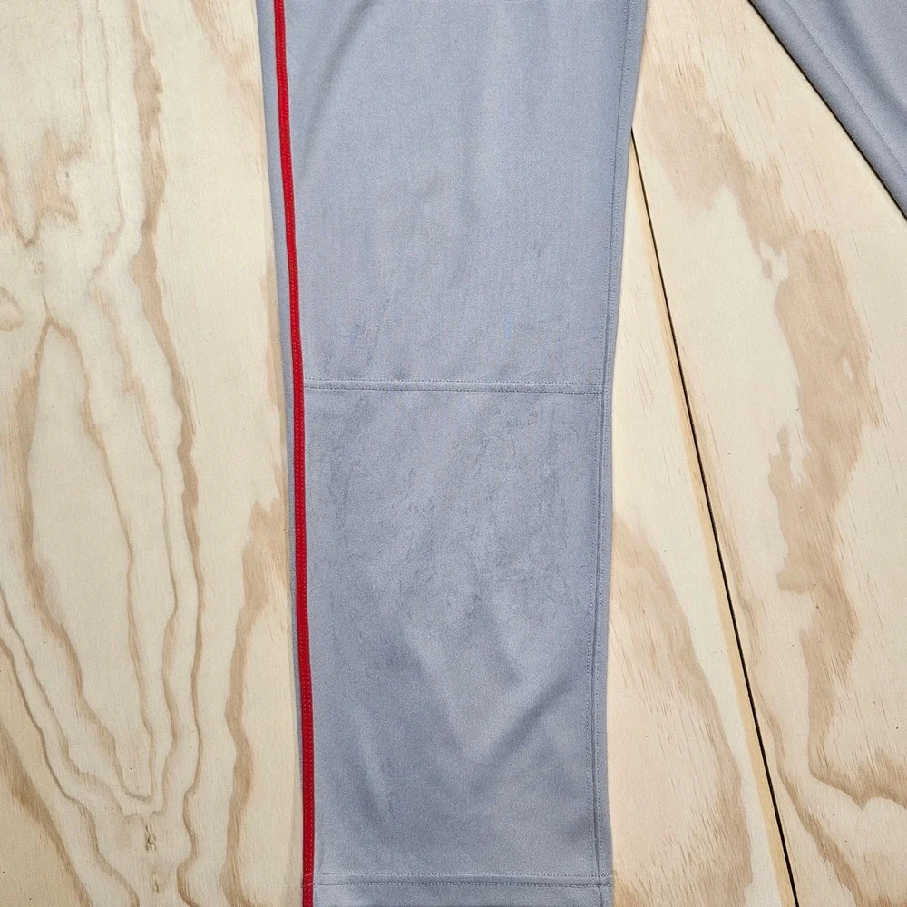 Nike Baseball Dri-FIT Pants Mens Medium Grey Red Side Stripe Straight Leg Piped